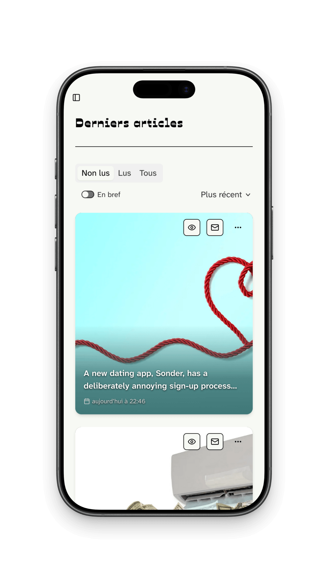 Cosy Reader mobile app showing bookmarks, RSS feeds, and newsletters